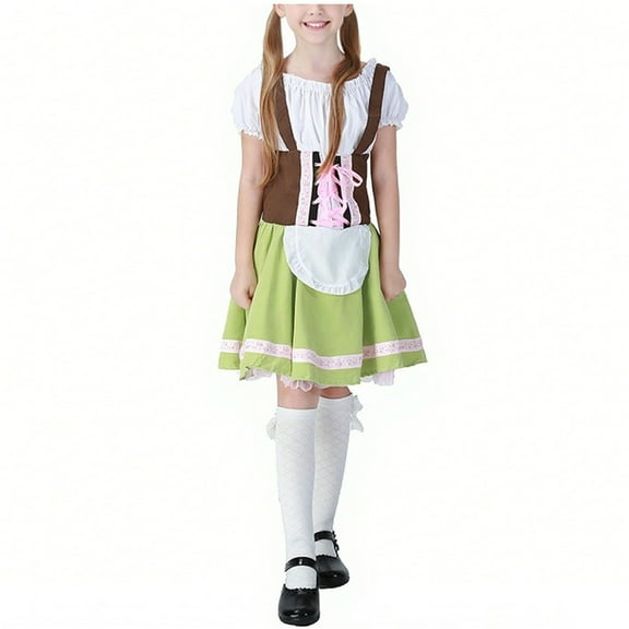 Kids Girls Victorian Girl Outfit Halloween Costumes for Toddler Girls Cosplay Birthday Party Gifts Green 6-7 Years