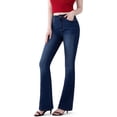 thumbnail image 1 of Pantalones vaqueros acampanados elásticos curvos de forma completa para mujer, azul oscuro, 6 cortos, 1 of 5