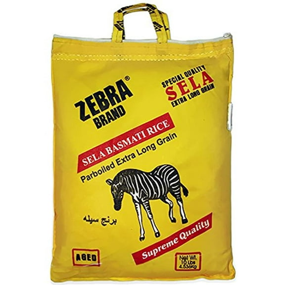 Zebra XXL Sela Aged Parboiled Extra Long Grain Basmati Rice - 10lb., 4.53kg.
