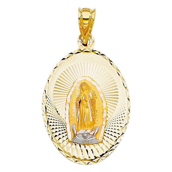 14k Tri-Color Gold Mary Conceived Without Sin Medal Pendant Diamond-Cut Charm Jewelry Female Unisex