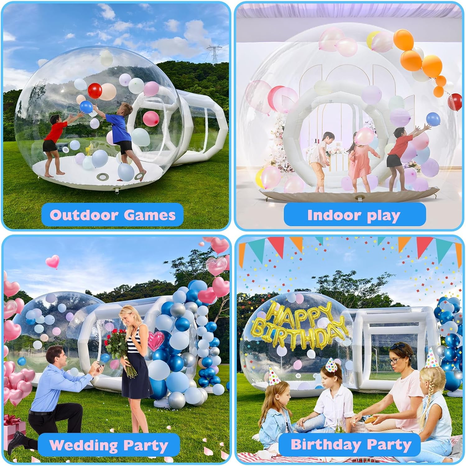 Esheno Clear Bubble Dome Tent with Tunnel 10 ft Inflatable PVC Playhouse with 600W Air Pump Bubble Balloon House for Kids Party