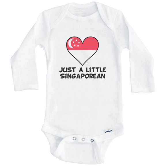 Just A Little Singaporean Baby Bodysuit - Funny Singapore Flag Baby Bodysuit (Long Sleeve), 0-3 Months White