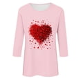 thumbnail image 4 of Byworldtasic Women's Oversize Long Sleeve Tops Women's Round Neck Soft Breathable Blouses 3/4 Length Sleeve Pullover T-shirt Heart print Basic Tops Pink, 4 of 4