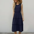 thumbnail image 4 of Delliss Women's Summer Sleeveless Plain Tank Dress Crew Neck Tiered Pleated Long Dress Beach Simple Trendy Sundress, 4 of 7