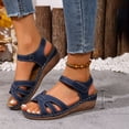 thumbnail image 2 of Walking Sandals for Women Trendy Crooss Strappy Open Toe Wedges Comfy Arch Support Orthopedic Shoes Ankle Strap Summer Heels Navy Size 8.5, 2 of 7