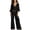 01 Black, variant on Women's Dressy Linen 2 Piece Outfits - Long Sleeve V Neck Top with Wide Leg Pants Elegant Business Casual Sets