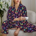 thumbnail image 6 of Fotbe Skull mushroom rainbow color Pattern Long Sleeve Pajama Set for Women,Sleepwear Set,2-piece Loungewear Set,Soft PJs Comfy Nightwear with Pockets -Small, 6 of 7
