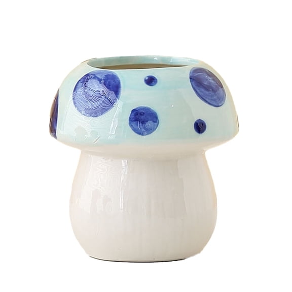 Mushroom Toothbrush Holder for Bathrooms Cute Ceramic Makeup Brush Storage Box Mushroom Bathroom Decor (Blue)