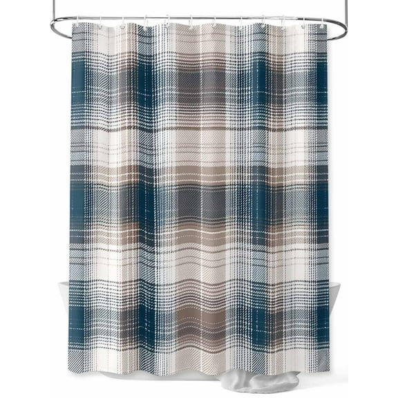 Vintage Plaid Shower Curtain Set ，Waterproof Fabric Shower Curtains Brown Navy Plaid Texture Abstract Art Shower Curtains for Bathroom,Bathroom Decor 60"x72"