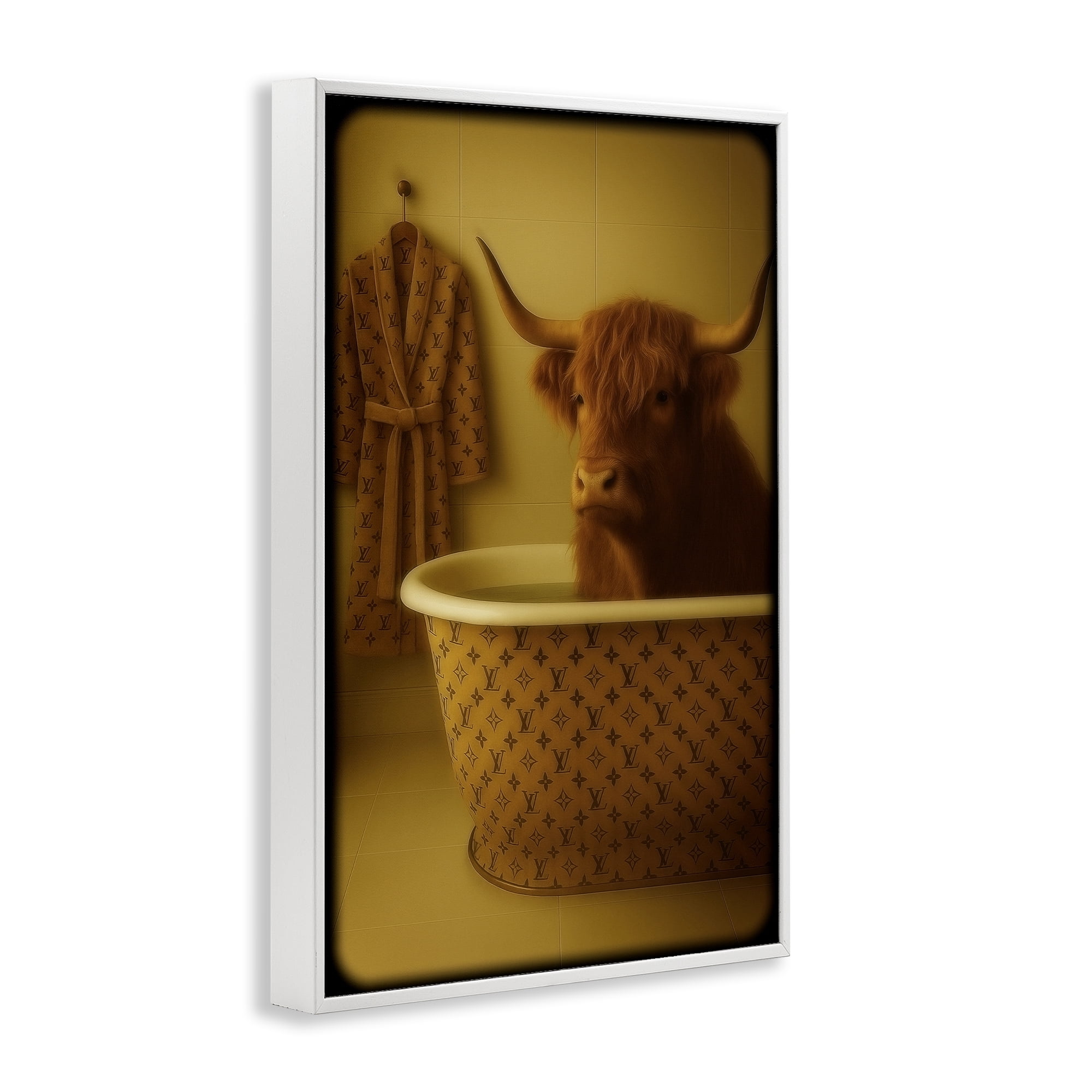 Stupell Industries Couture Highland in Luxury Tub White Framed Giclee Art, design by Grotto Studios