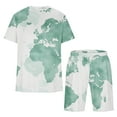 thumbnail image 3 of BiZtdJrK 2 Piece Outfits for Men Summer Big and Tall Shirts Matching Casual Drawstring Shorts with Pockets Tracksuits Fashion Map Print Jogger Sport Sets White 4XL, 3 of 5