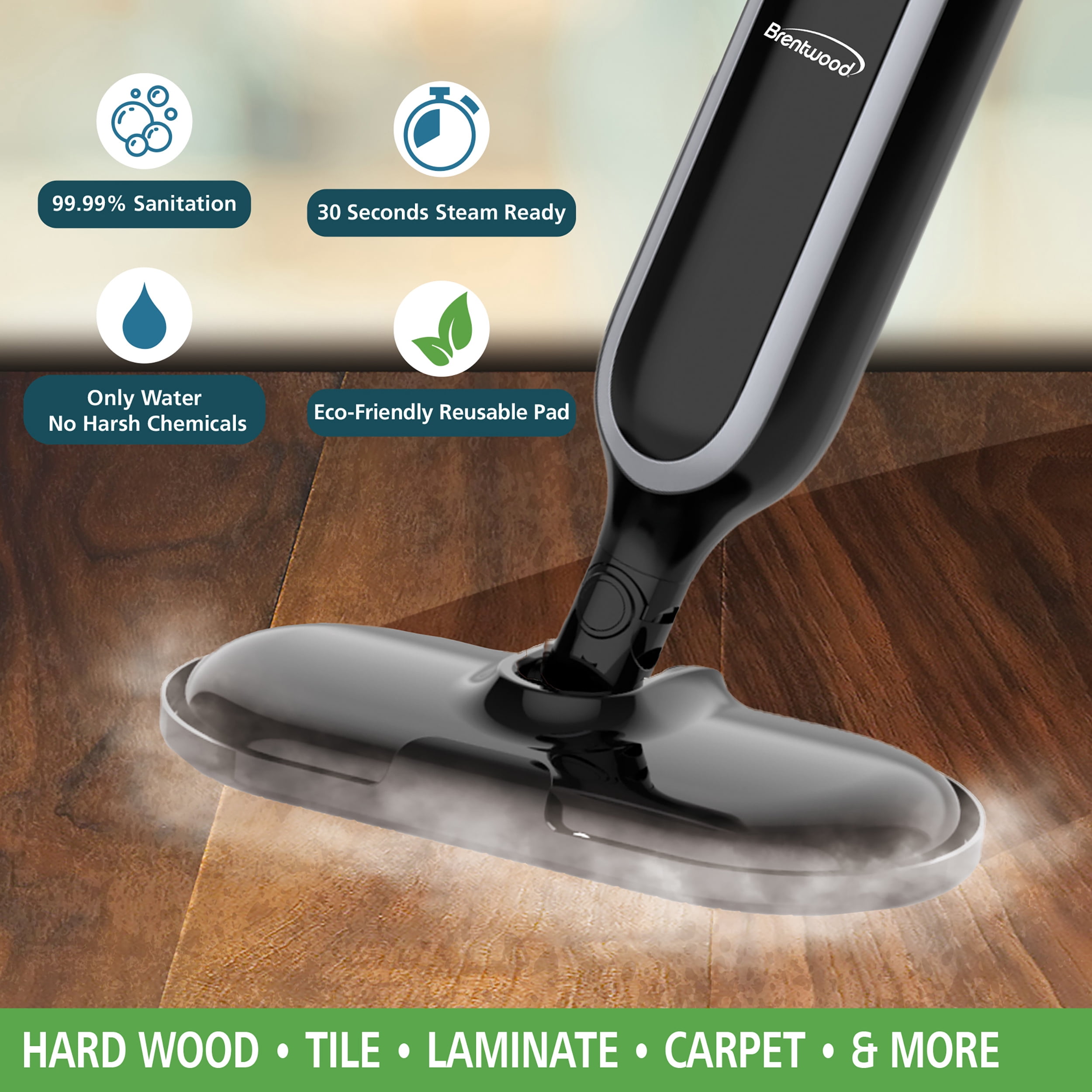 Brentwood 1100 Watt Steamer Mop in Black