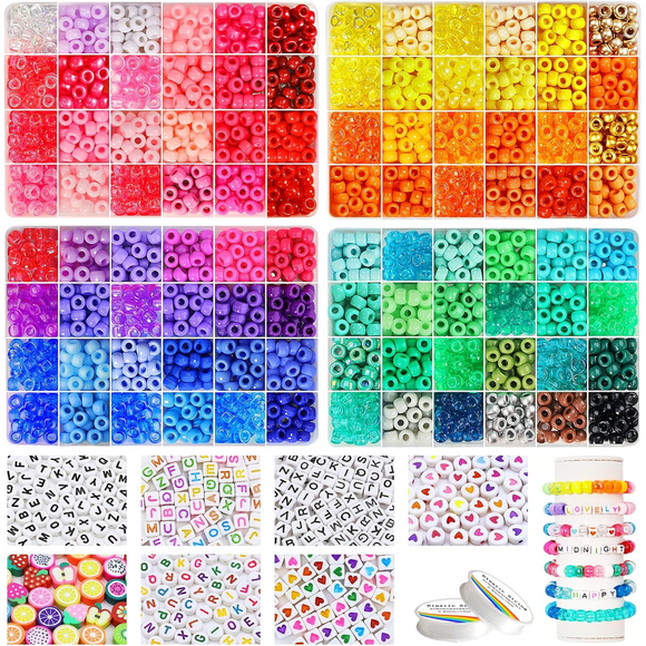 96 Couleurs Perles Pony pour Trousse de Fabrication de Bracelets, Perles Kandi Arc-en-Ciel Perles pour Cheveux en Vrac