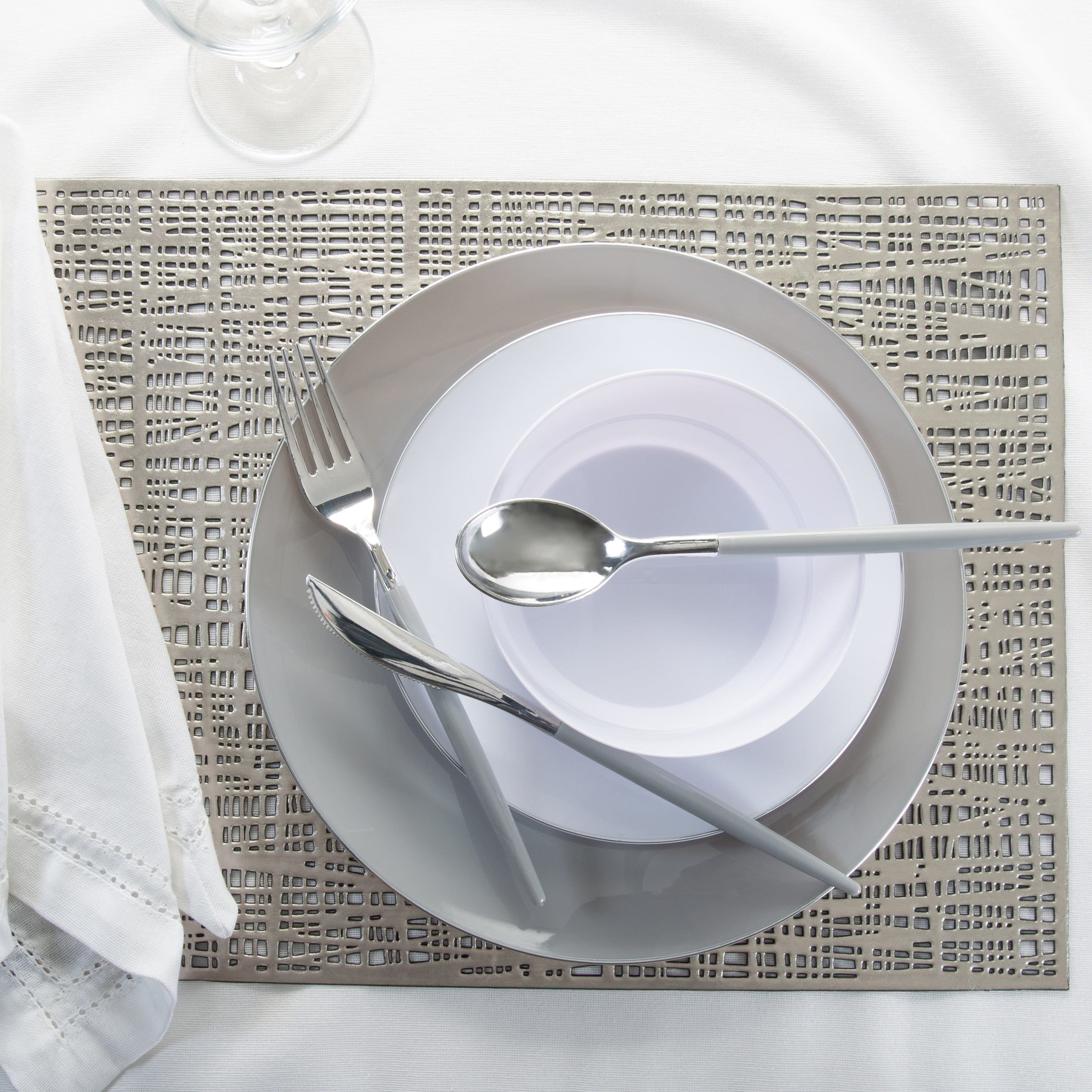 Home Details Set of Four Barcelona Metallic Table Place Mat, Silver