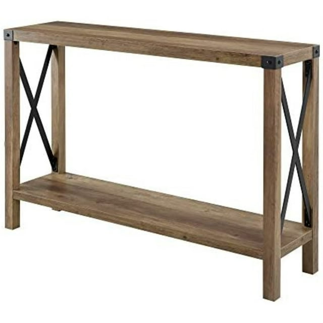 Walker Edison 46" Rustic Farmhouse Metal X Entry Table - Reclaimed Barnwood