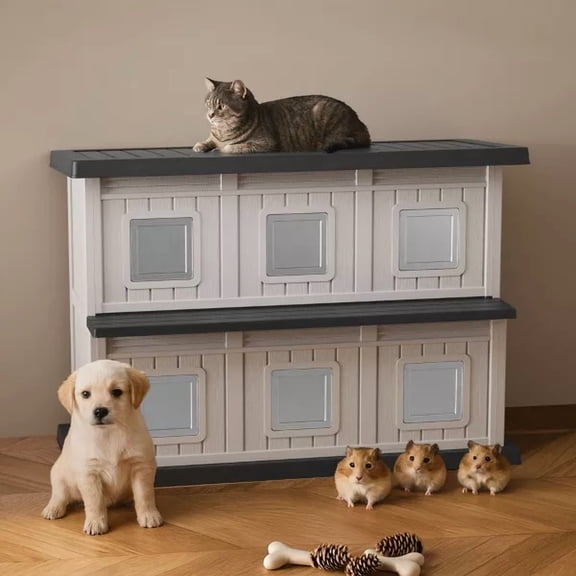 ENNSOO Outdoor Cat House Cat Shelter Multi Feral Cats Home Pet House Indoor Outdoor Weatherproof Insulated Easy Assembly