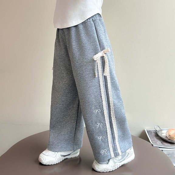 Cowsor Kids' Solid Color Bow-Accent Sweatpants - Elastic Waist with Side Pockets, Slim Sports Fit, Soft Fabric for Active Play & Daily Casual Wear All Seasons