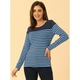 thumbnail image 2 of DARING DIVA Women's Color Block Striped Knit Top Long Sleeves T-Shirt XL Navy Blue, 2 of 6