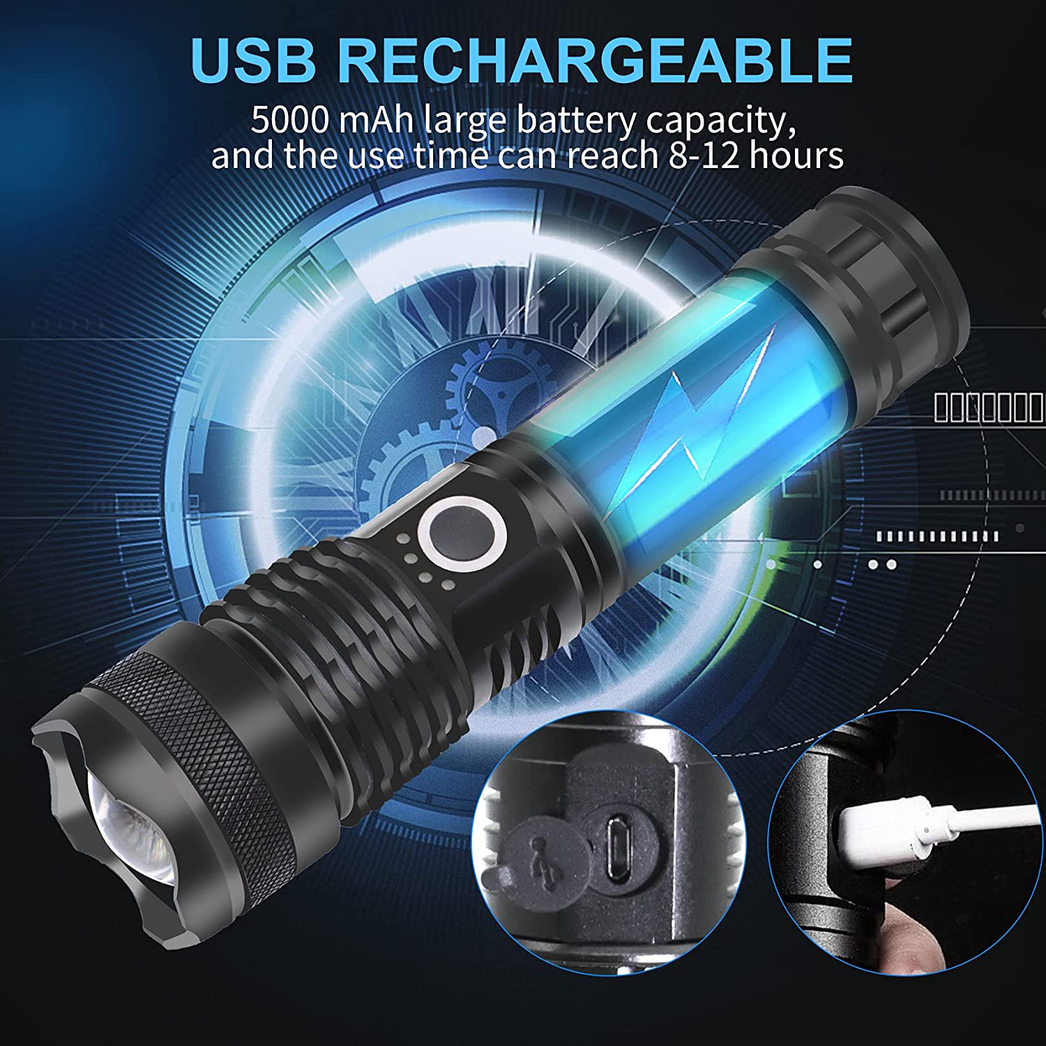 Rechargeable LED Flashlight, Super Bright Tactical Flashlights, 10000 High  Lumen Flashlights, Modes Zoomable Flashlights, Waterproof Flashlight, for  Camping, Outdoor Activities and Emergencies