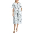 thumbnail image 2 of ZAXARRA Robe Longue pour Femmes, Élégante Robe d'Été Décontractée à Manches Courtes Col Rond Imprimé Fleur/encre, 2 of 9