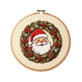 thumbnail image 2 of Christmas Cross Stitch Kit Santa Wreath Embroidery Pattern Round Hoop, 9.5 Inch Pre-Printed Canvas DIY Holiday Wall Decor for Adults, 2 of 5