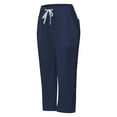 thumbnail image 2 of Outfmvch Summer Pants for Women Palazzo Pants with Pockets Women High Waisted Women's Culottes Gauchos for Women Cotton Linen Pants Loose Flowy Pants Paper Bag Pants Pull On Elastic Navy S-2XL, 2 of 5
