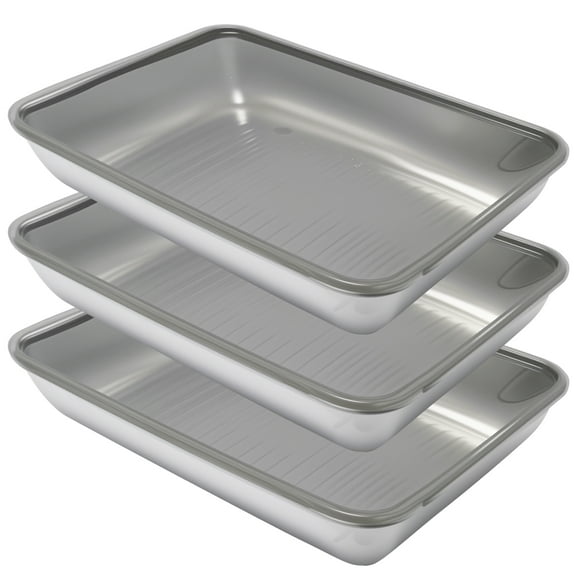 Stainless Steel Baking Pans with Lids, 11.81×9.84×1.97 （in）Rectangular Cake Pans, Non-Toxic Dishwasher-Safe Set of 3