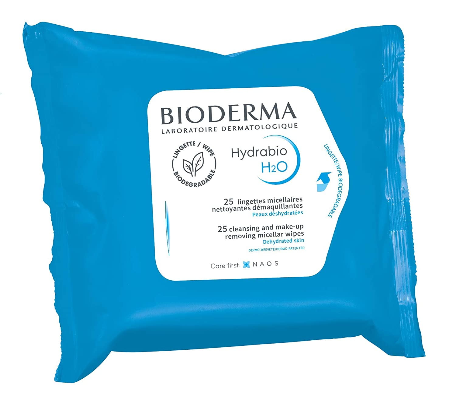 Bioderma Hydrabio H2O Wipes - Cleansing and Make-up removing micellar wipes - Dehydrated Skin, 25 ct