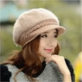 thumbnail image 3 of Boina tejida de invierno para mujer, gorro de piel de conejo grueso de otoño coreano, además de gorro de lengua de pato con protección para las orejas de terciopelo, 3 of 6
