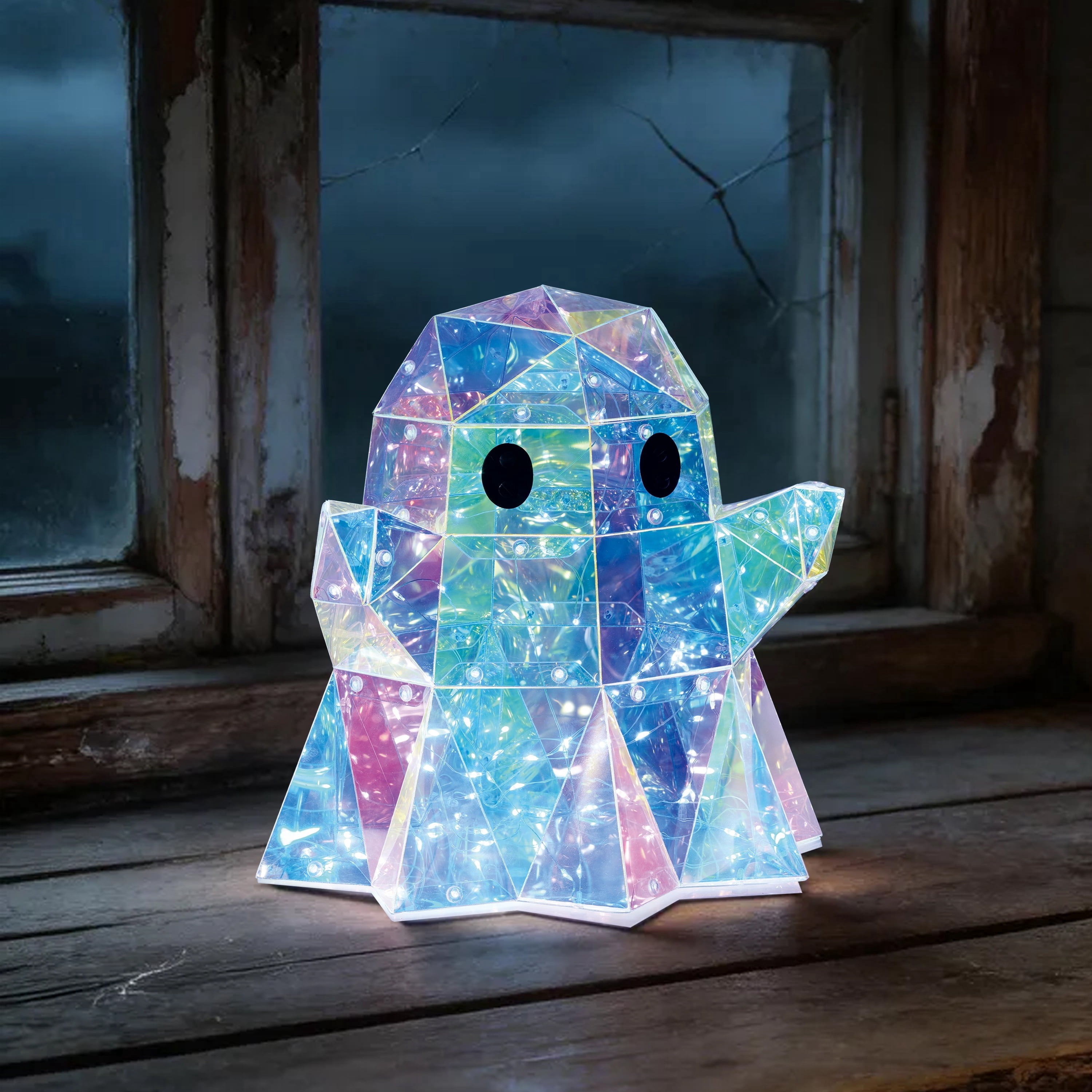 Indoor/Outdoor Battery-Operated LED Prismatic Ghost Decoration, Multicolor, 9.8", Halloween by Way To Celebrate