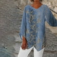 thumbnail image 2 of ManxiVoo Women's Summer Tops V Neck Blouse Casual Short Sleeve Shimmer Vintage Digital Print Soft Comfortable Shirt For Leggings And Daily Wear L Size Blue, 2 of 6