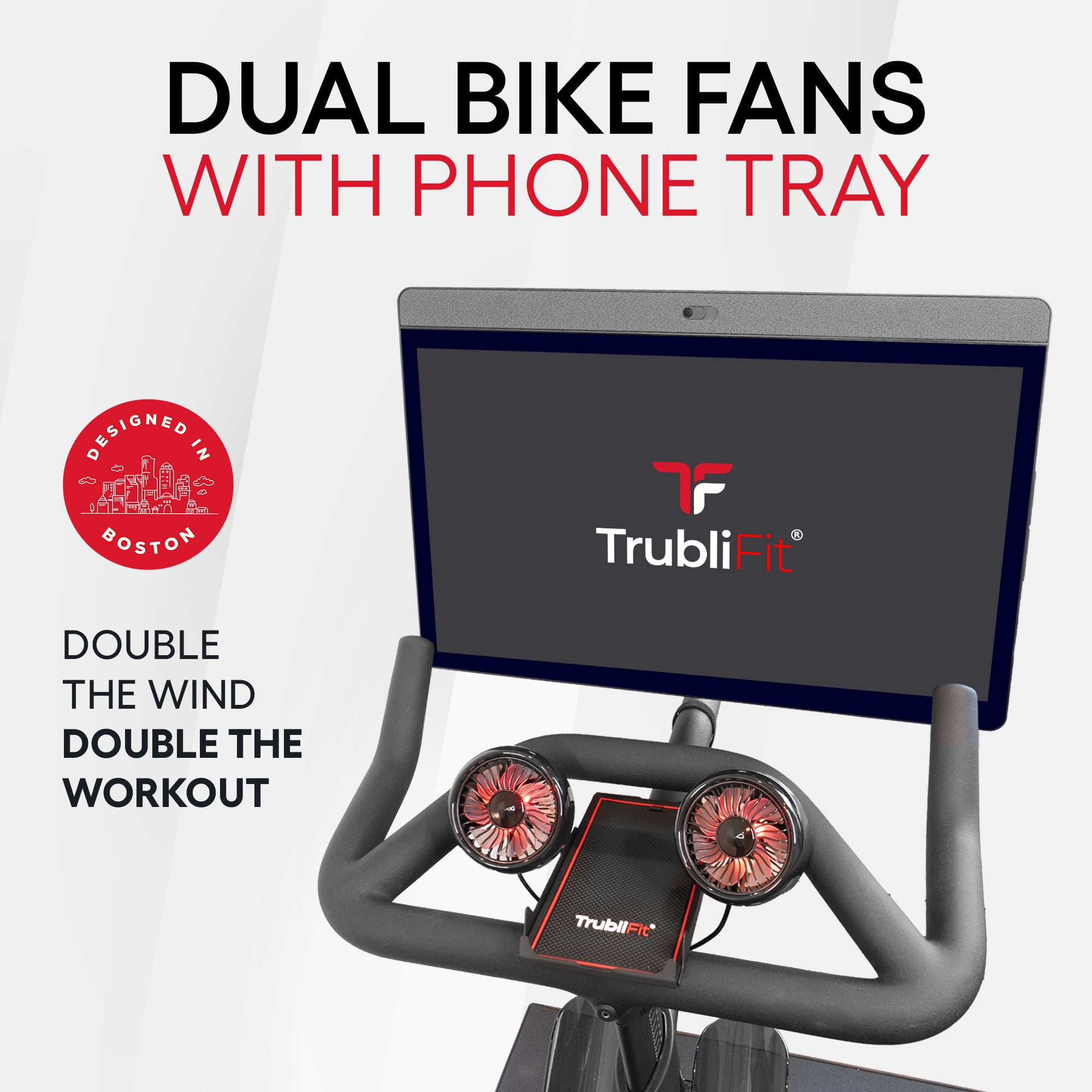 Dual Bike Fans with Phone Tray for Peloton Bike - All-Metal Phone Holder - No Batteries Required - Accessories for Peloton Bike - Compatible with Cross Training Bike