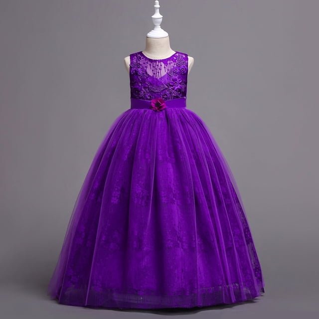 Vestido de niña, vestido de princesa, vestido de novia largo para niñas medianas y grandes, vestido de tutú de encaje, chaleco, vestido infantil