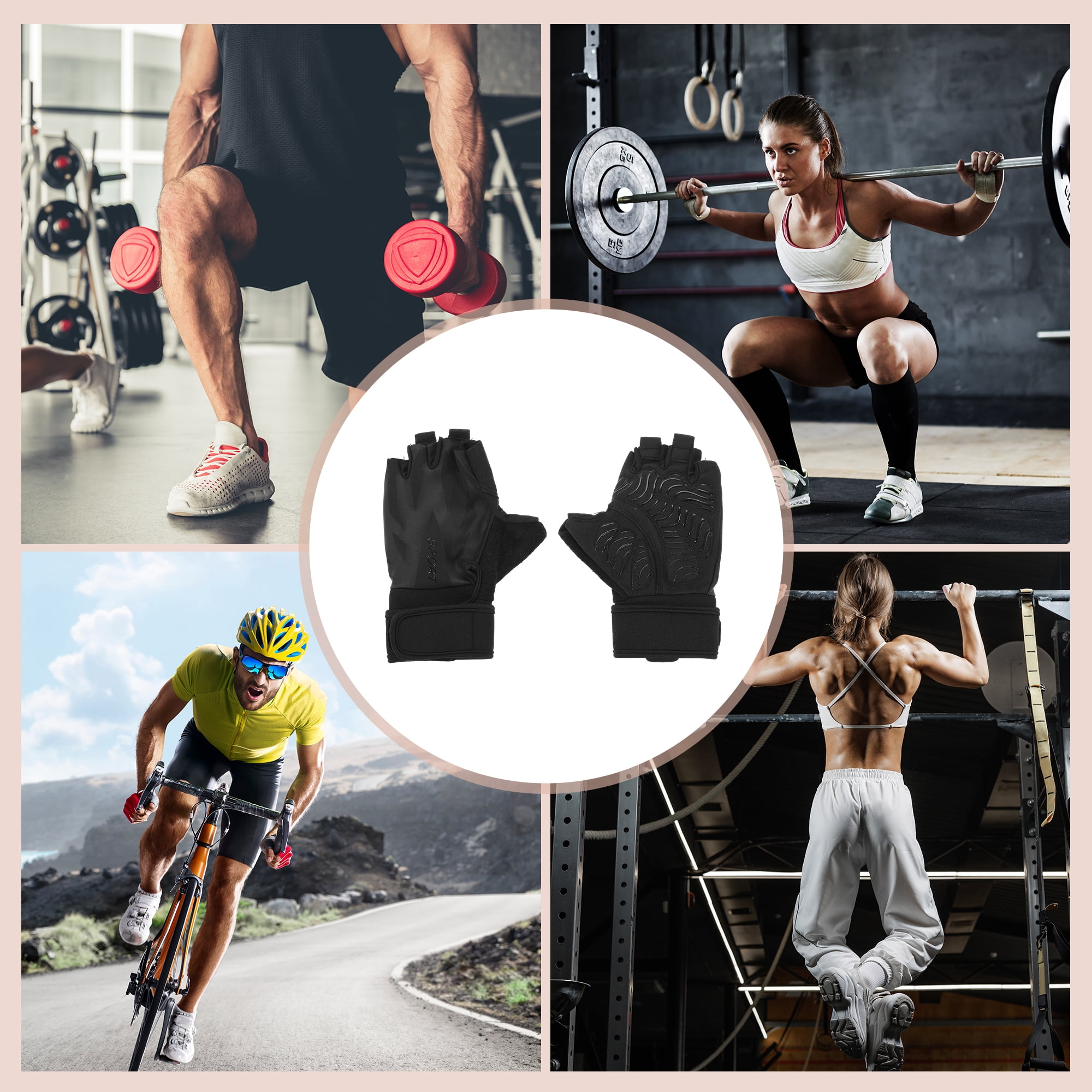 Unique Bargains Long Wristband Half-finger Strength Training Sport Gloves Large Black