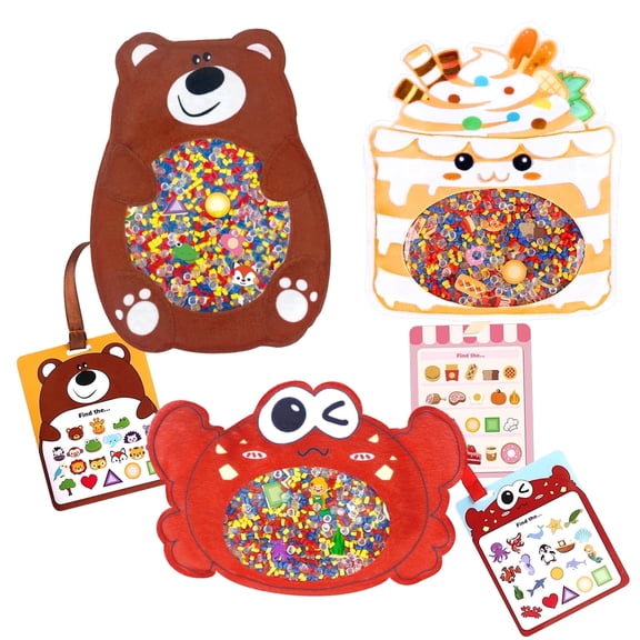 Joyreal Hide and Seek Busy Bag Seek and Find Hidden Object Game Sensory Travel Activity Set with Alphabet Food Fish Animal Themes 3-Pack