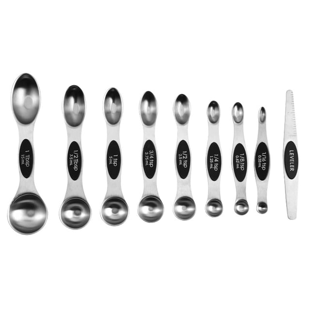 Measuring Spoon Set of 8 Magnetic Measuring Spoons Dual Sided Stainless Steel Measuring Spoons Stackable Nesting Tablespoon Teaspoon, Fits in Spice Jars, for Dry or Liquid Ingredients,black