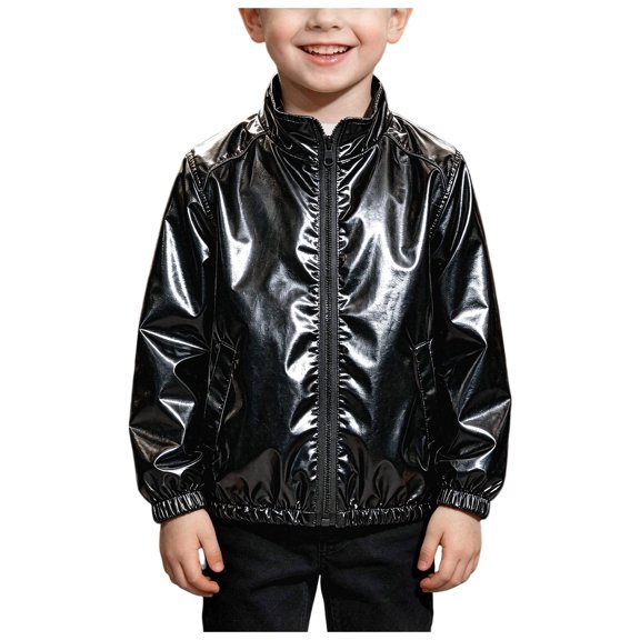 Dakiuu Boys Girls Bomber Jacket Stand Collar Zip Front Long Sleeve