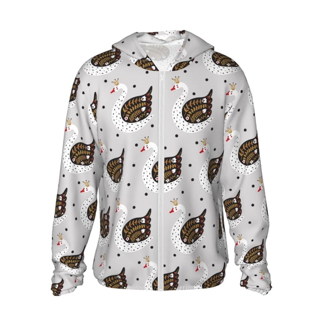 KLL Mignon Imprimé Cygne Hommes Femmes UPF 50+ Protection Solaire Veste à Capuche Manches Longues Pêche Randonnée Performance Chemise-Grand