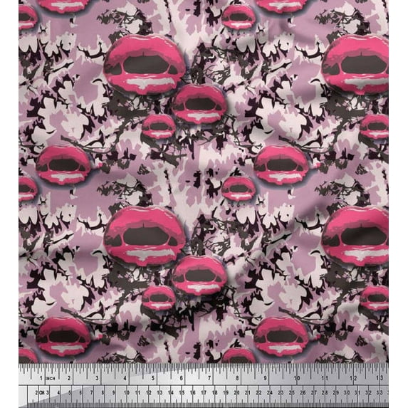 Soimoi Rayon Fabric Texture & Women Lips Fashion Printed Fabric 1 Yard 56 Inch Wide