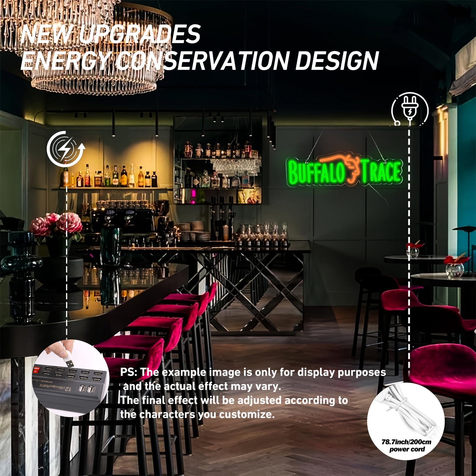 UPONRAY Whiskey Neon Signs, 16.1"*4.7" Dimmable & USB-Powered LED Neon Light, Stylish Wall Decor for Bar, Party, Restaurant, Living Room, Man Cave