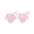 thumbnail image 3 of Aojekbee Baby Girl 2Pcs Fall Outfits Long Sleeve Crew Neck Button Front Romper with Headband Set, 3 of 10