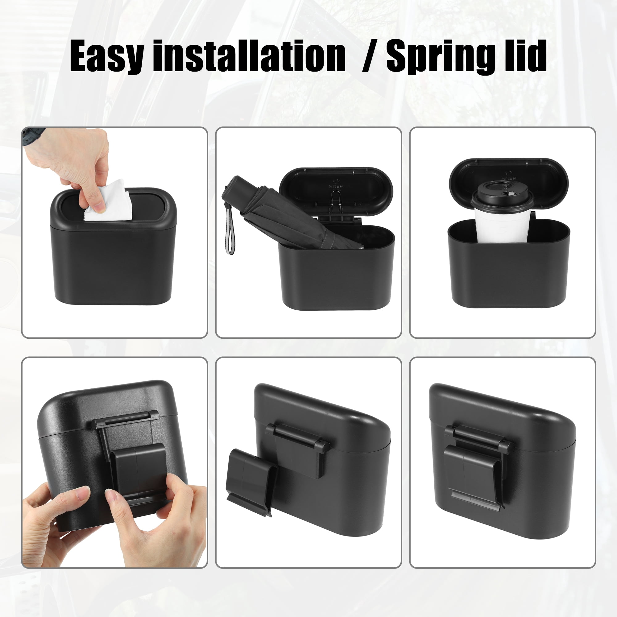 Unique Bargains Pressing Type Trash Can Hanging Vehicle Garbage Dust Box Black