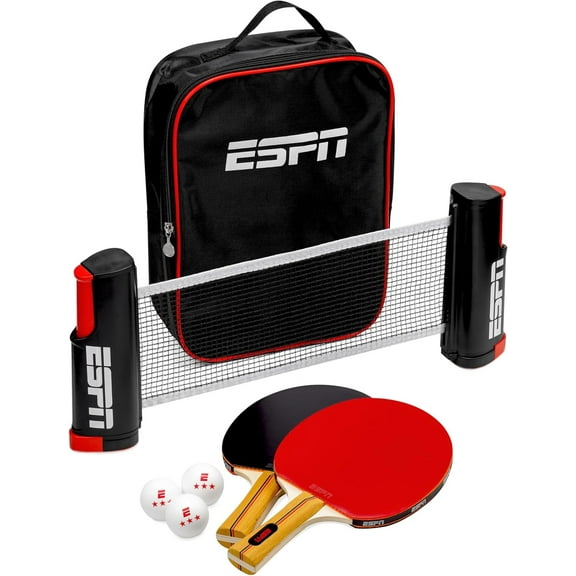 ESPN Portable Ping Pong Set, 2 Ping Pong Paddles with 3 Ping Pong Balls & Retractable Ping Pong Net