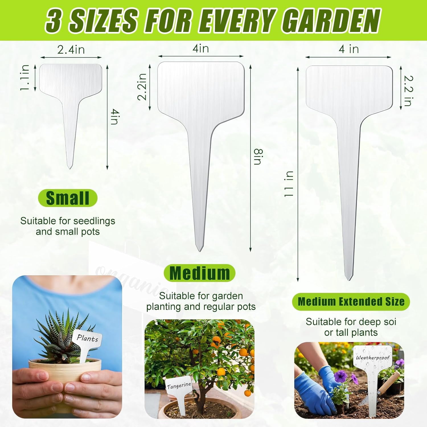 Metal Plant Labels Weatherproof Garden Markers Engraving Stainless Steel T-Type Plant Tags Reusable for Outdoor Garden Greenhouse Vegetables Herb Flower Seed