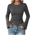 thumbnail image 3 of Liuinsasek Women's Casual Long-Sleeve Top Solid Color Fashion Ribbed Fitted Round Neck Flared Sleeve Pullover Tops Going Out Basic Fall Winter Stylish Outfits, 3 of 8