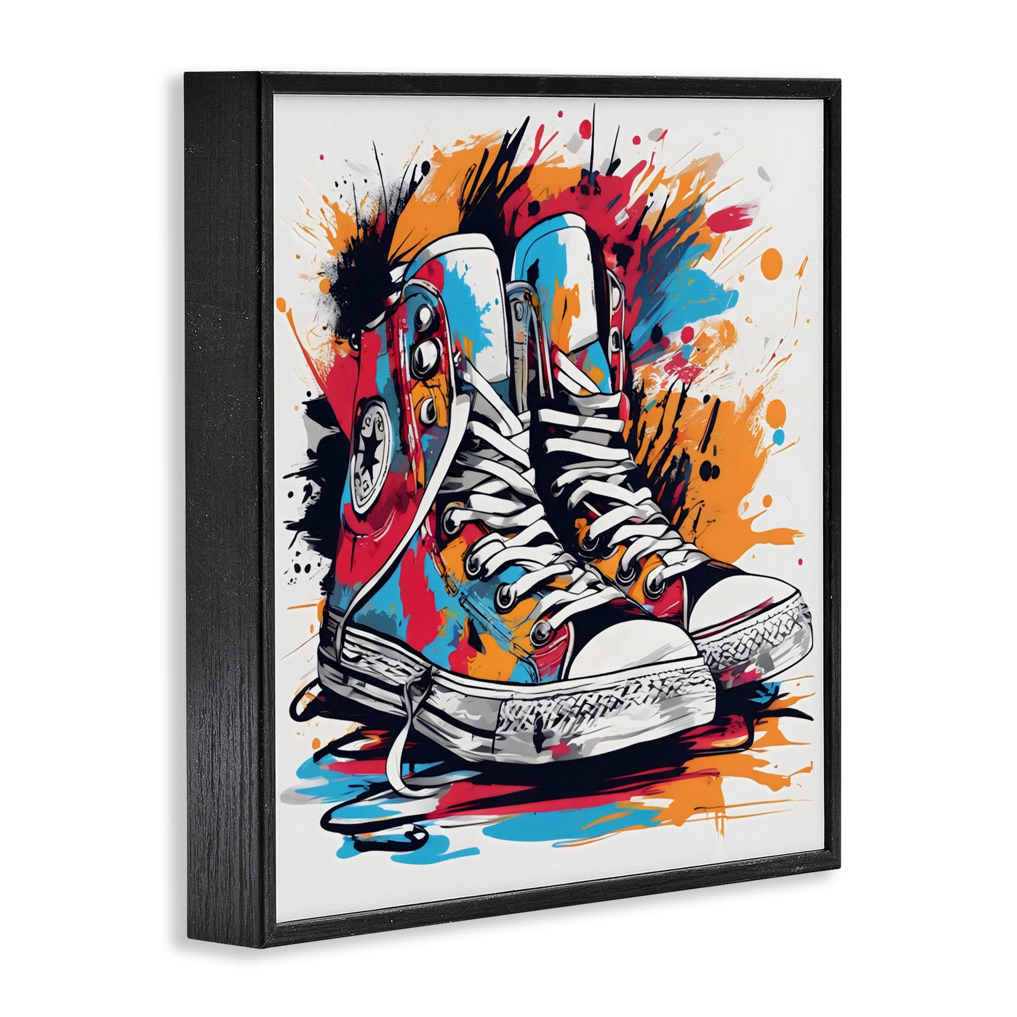 Stupell Industries Colorful Sneakers Graffiti Splash Black Framed Giclee Art, design by Creative Studio
