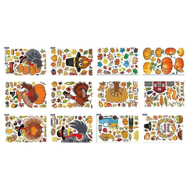 Adhesivos para ventanas JanHm Decoraciones de Acción de Gracias Otoño 12 hojas