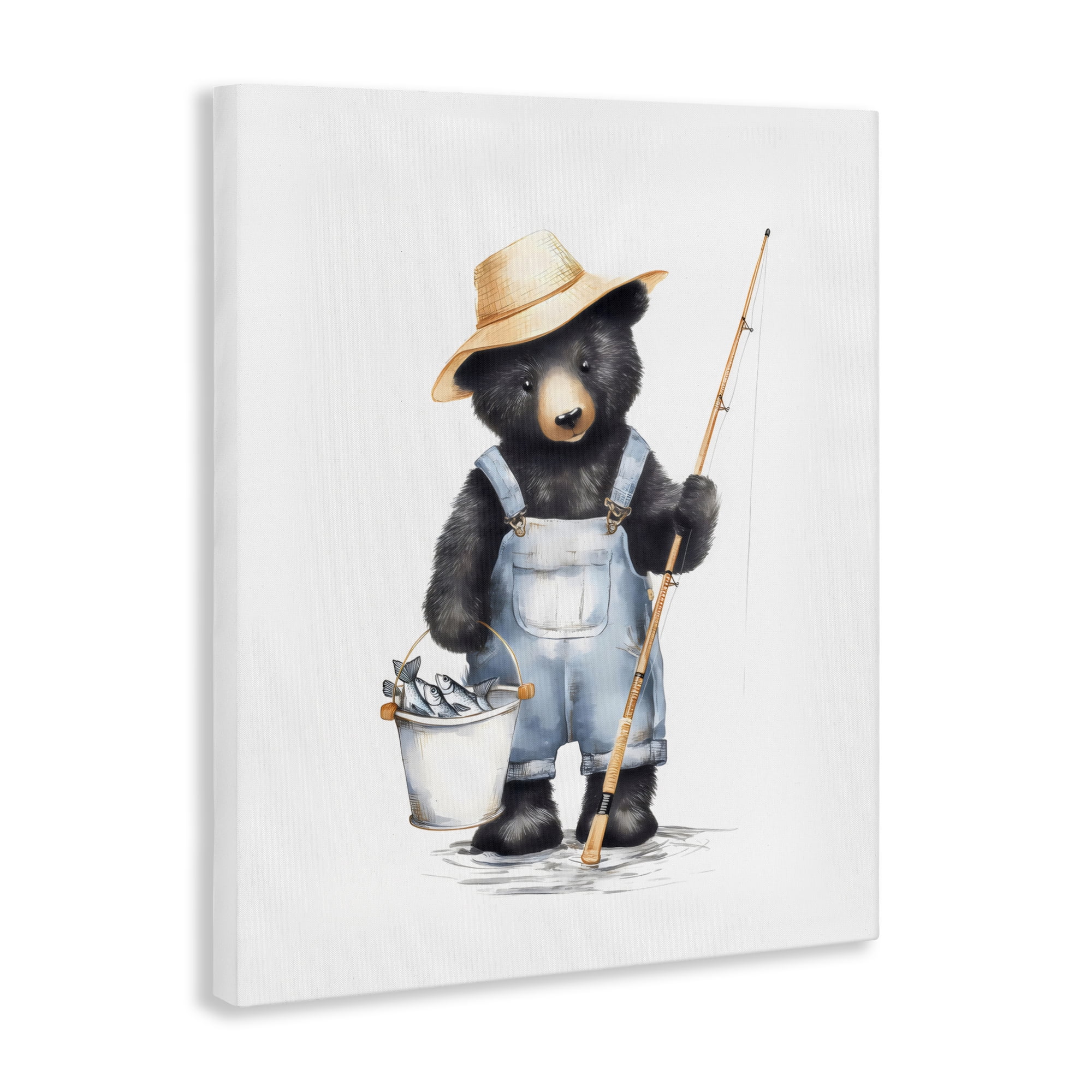 Stupell Industries Fishing Bear in Straw Hat Canvas Wall Art, design by Arlington Prints