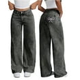 thumbnail image 6 of Eltusu Girls Jeans with Pockets, Elastic Waist Solid Color Loose Fit Wide Leg Denim Pants Dark Gray Size 8-9 T, 6 of 8