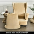 thumbnail image 3 of Wing Chair Slipcovers, 2 Piece Stretch Wingback Chair Cover Soft Velvet Armchair Covers with Elastic Bottom for Living Room Bedroom, 3 of 11